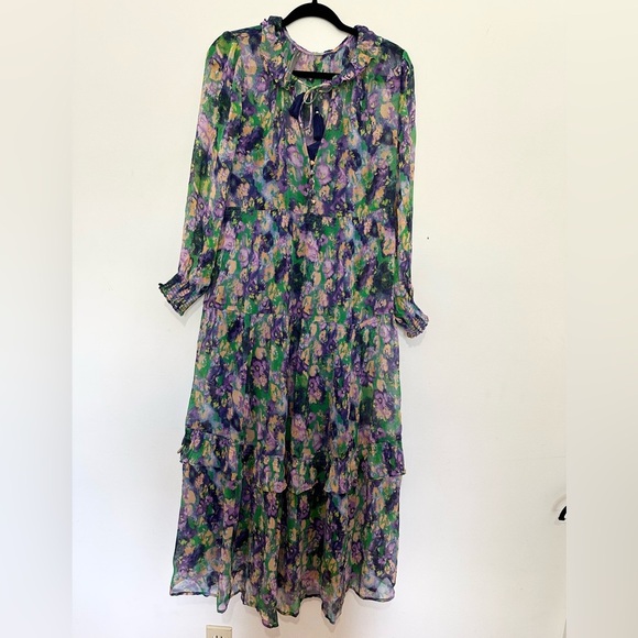 ANTHROPOLOGIE The Marais Printed Chiffon Maxi Dress Watercolor Purple SP - Picture 1 of 4